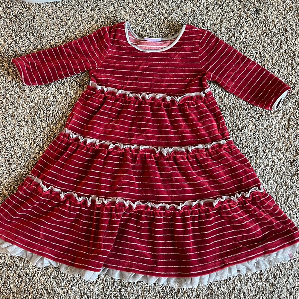 Velor stripe long sleeve dress